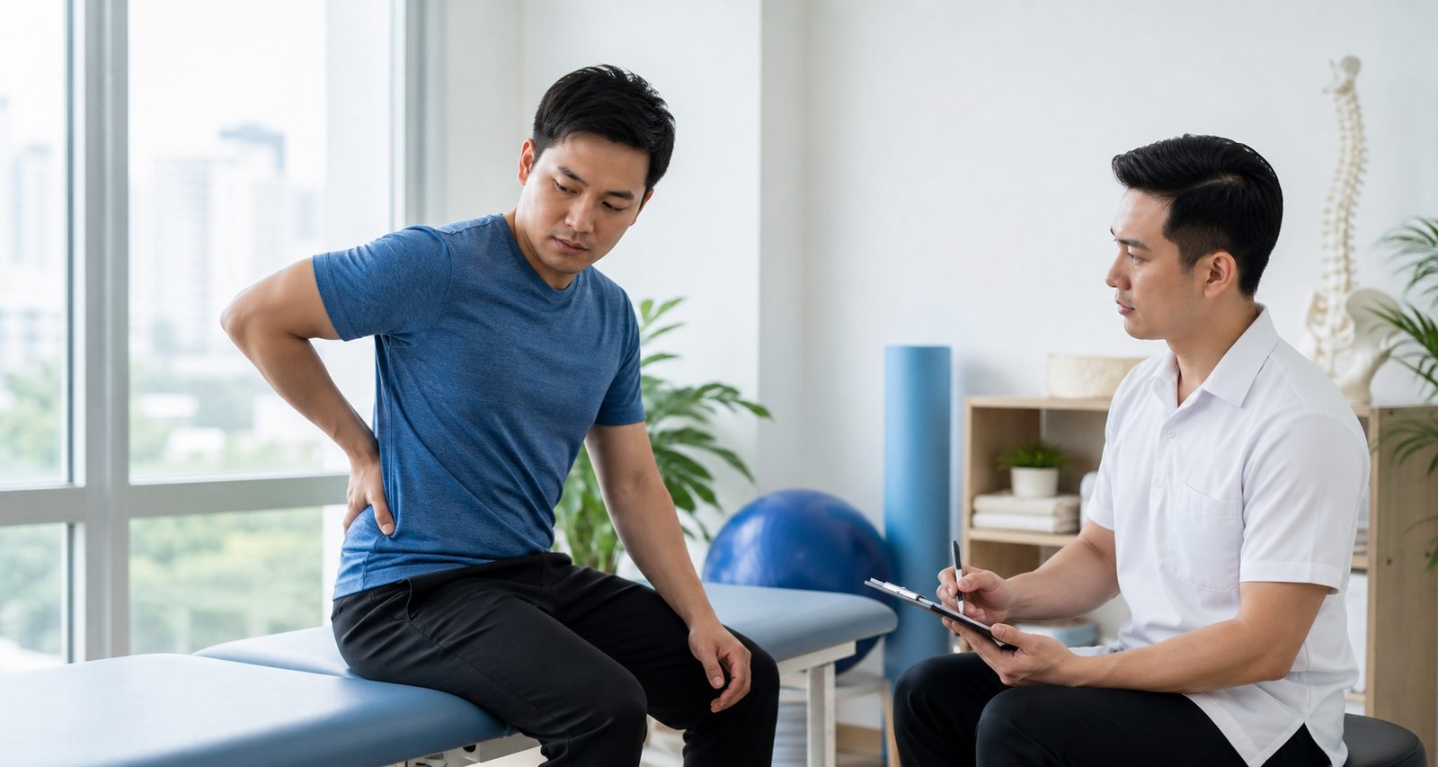Chuyên gia tư vấn cho người bị đau vùng thắt lưng tại phòng trị liệu