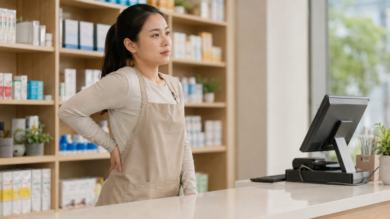 Người trưởng thành cảm thấy mỏi lưng sau khi đứng làm việc lâu