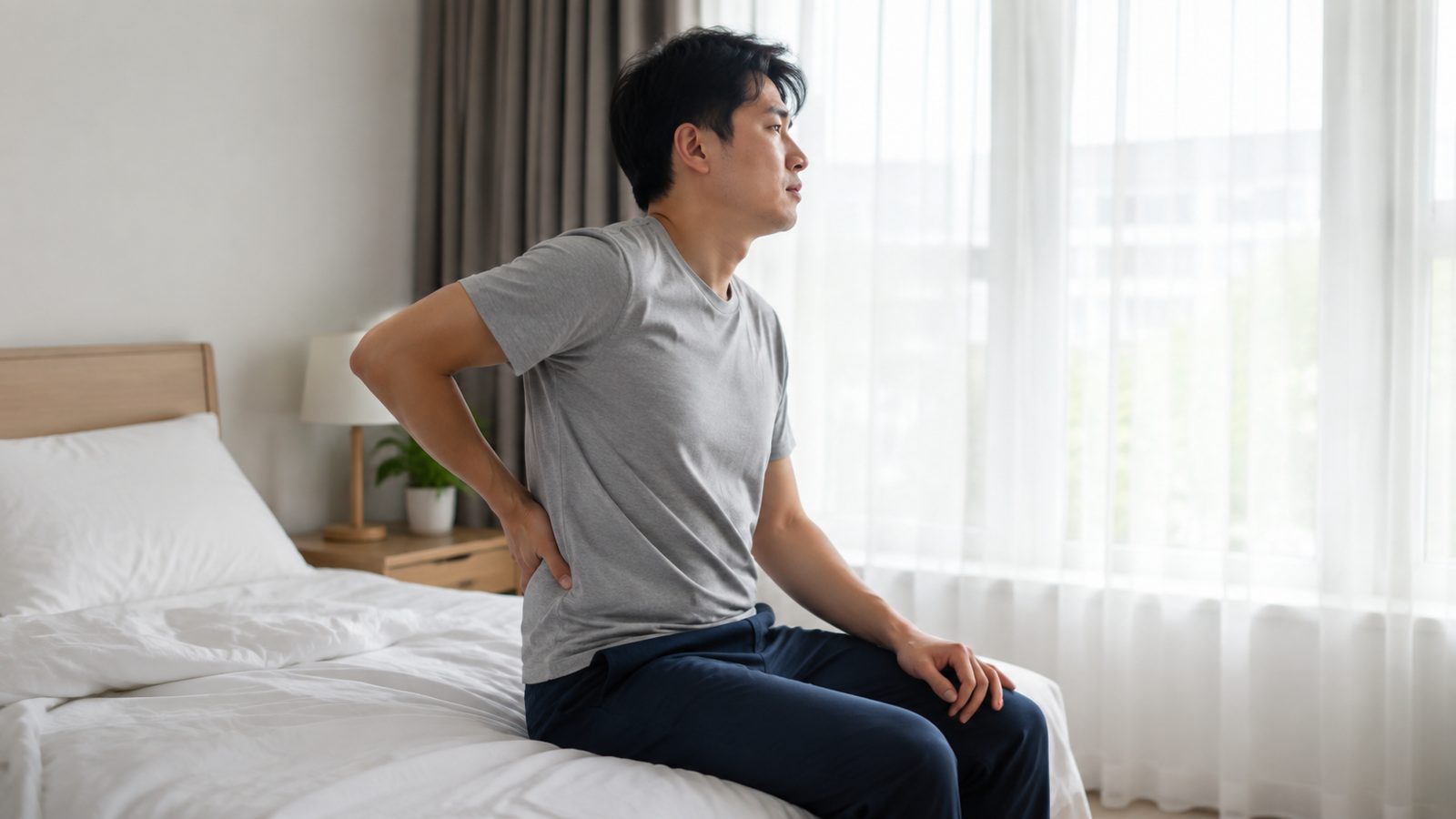 Người trưởng thành cảm thấy cứng lưng nhẹ sau khi ngủ dậy