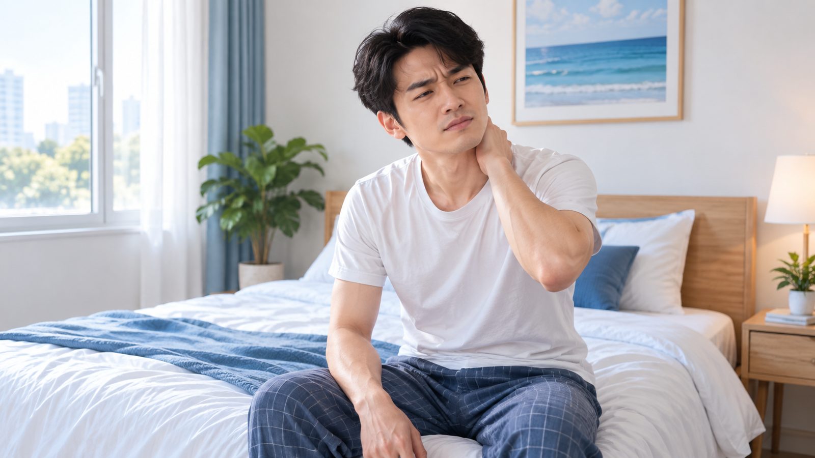 Người trưởng thành xoa vùng cổ khi vừa thức dậy