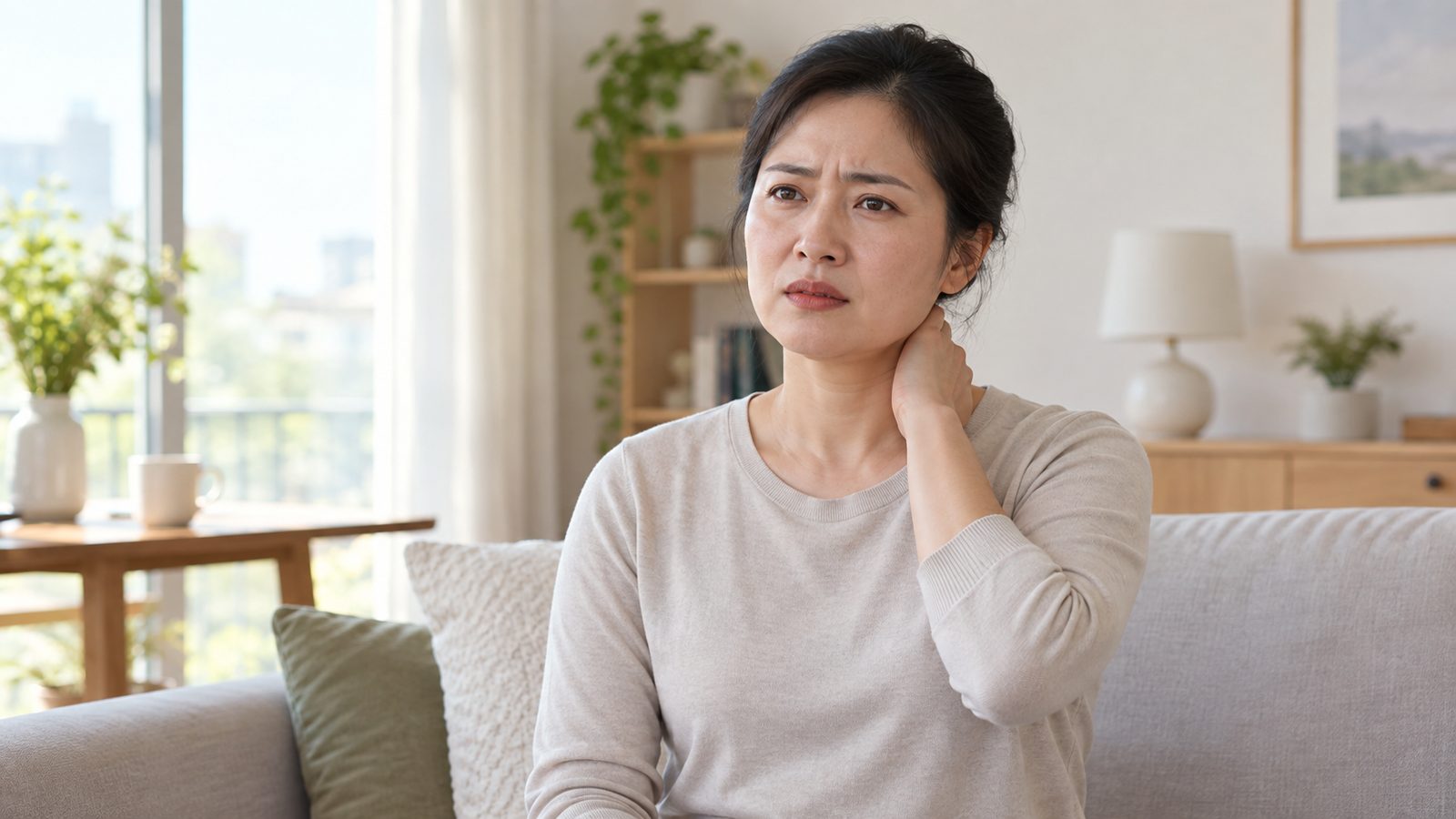 Người trưởng thành đỡ vùng cổ khi bị cứng cổ khó quay đầu