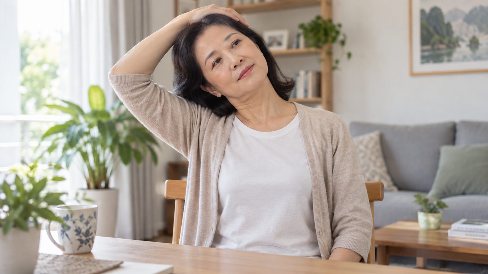 Người trung niên vận động cổ nhẹ nhàng khi bị cứng cổ