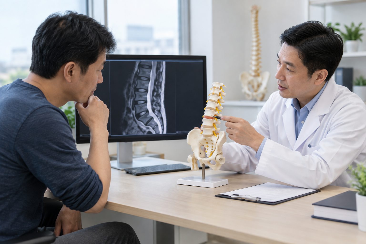 Bác sĩ giải thích hình ảnh đĩa đệm thắt lưng cho người bệnh
