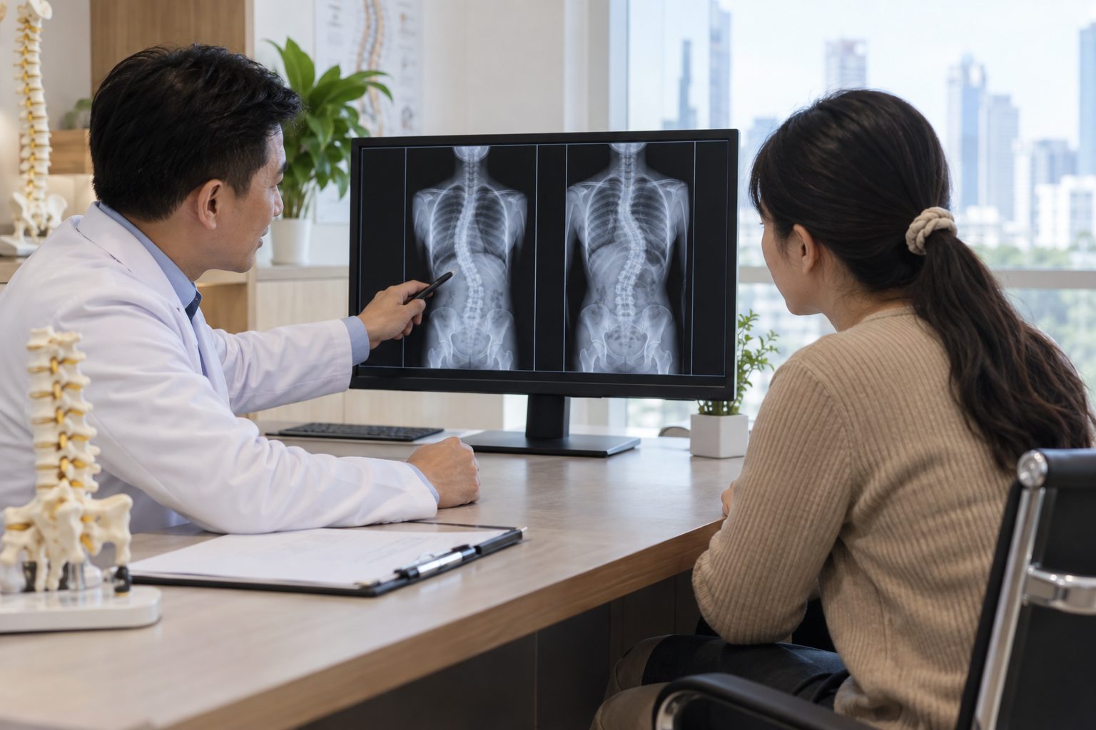 Bác sĩ giải thích hai dạng đường cong cột sống trên phim X-quang