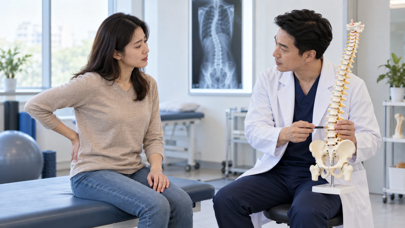 Bác sĩ tư vấn đau lưng cho người có cong vẹo cột sống