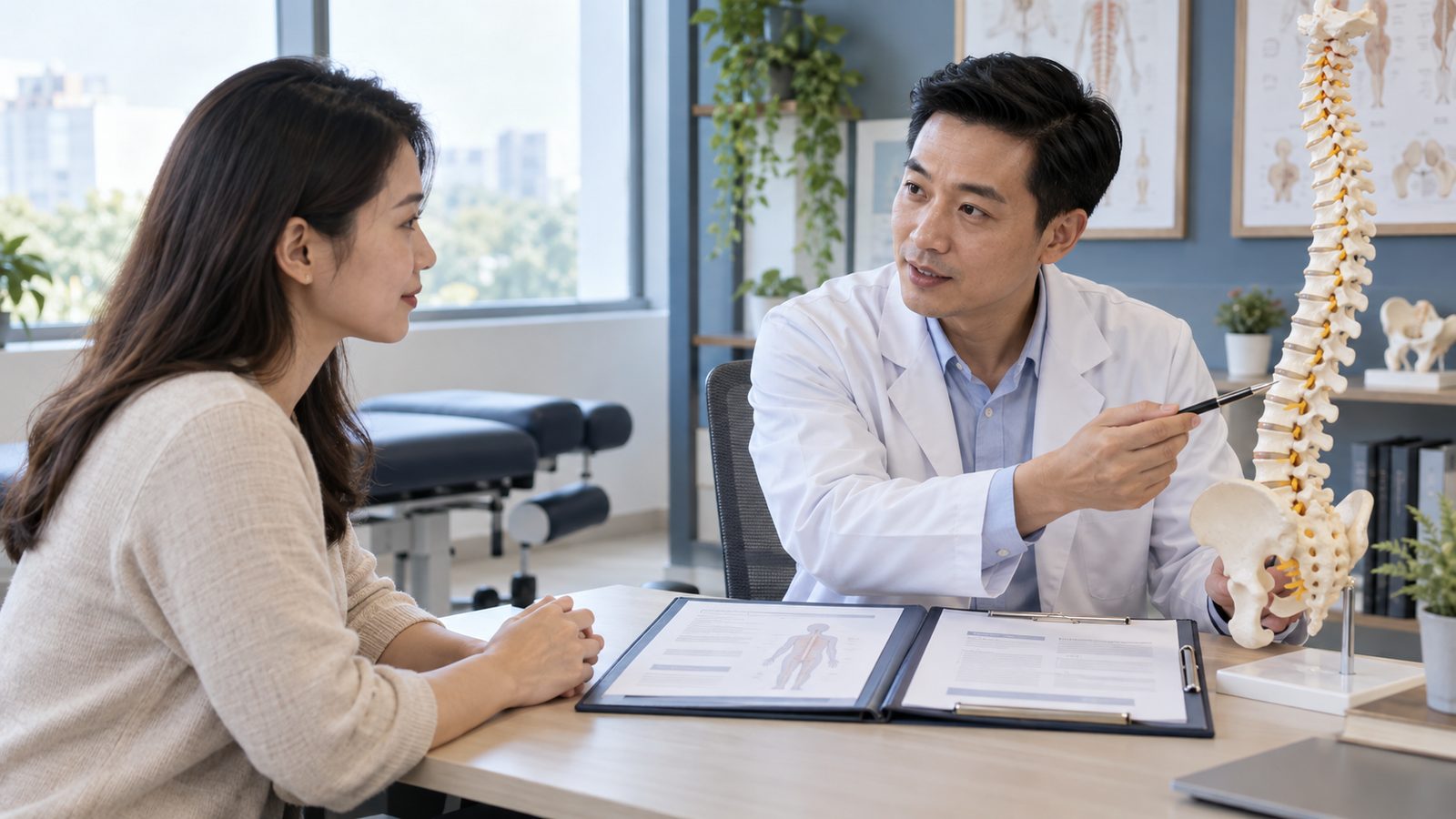 Người bệnh trao đổi với chuyên viên trước khi lựa chọn cơ sở Chiropractic