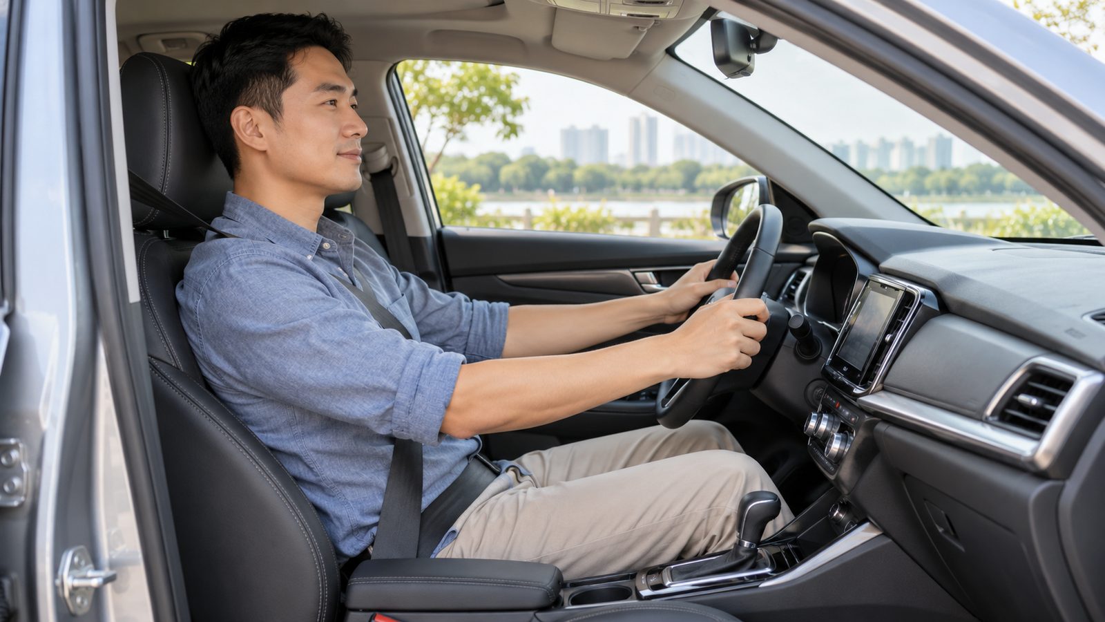 Người lái xe ngồi được ghế đỡ lưng trong ô tô đang đỗ