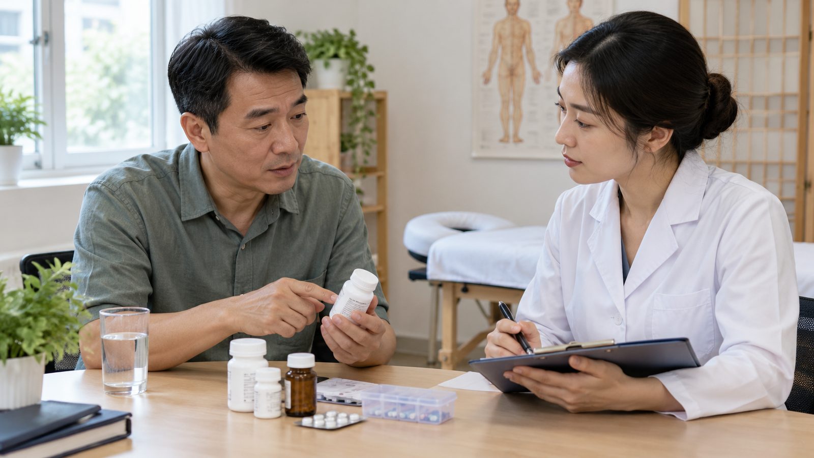 Người bệnh trao đổi về thuốc đang dùng trước khi cân nhắc châm cứu