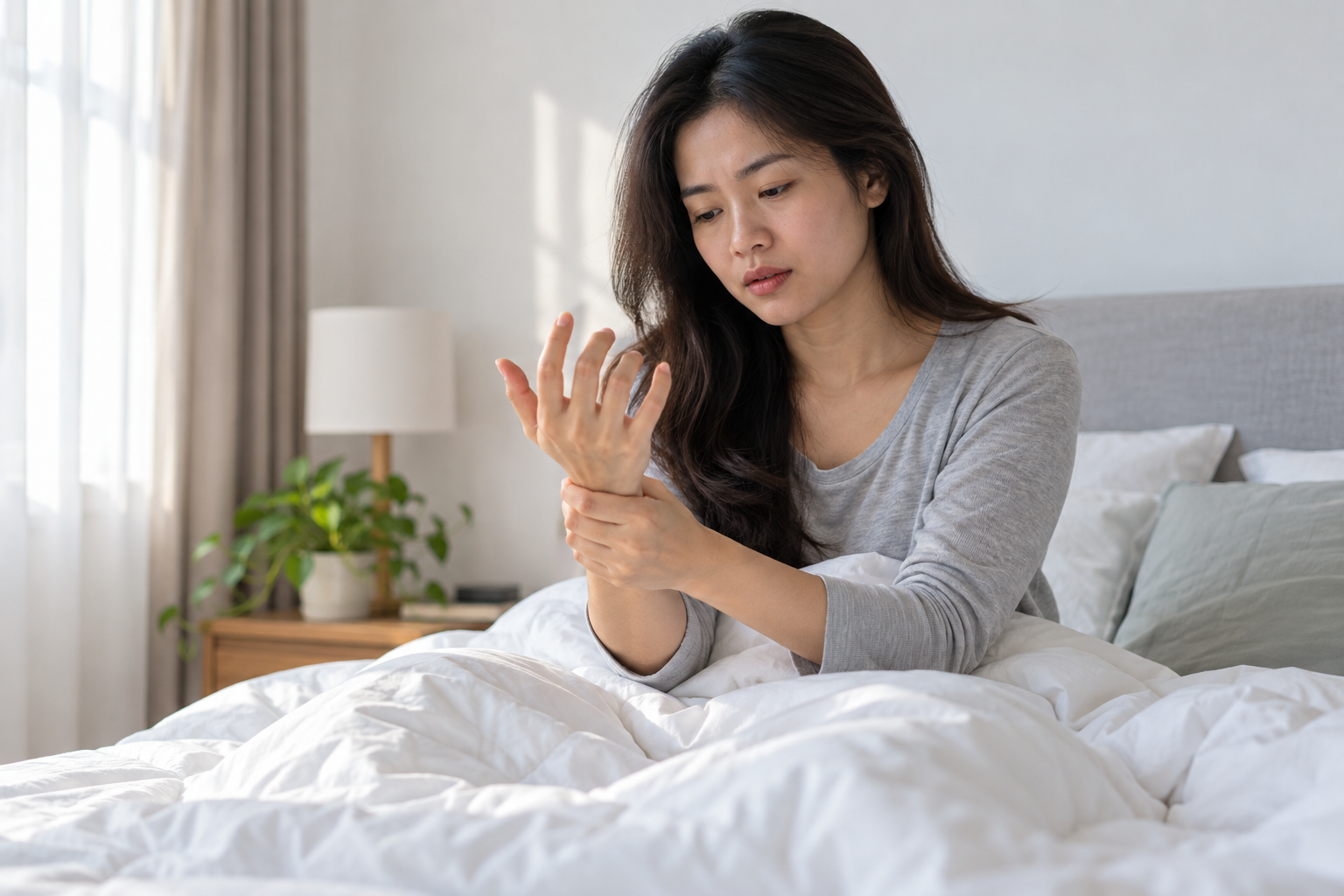 Người lớn thức dậy và nhận thấy cảm giác tê ở bàn tay