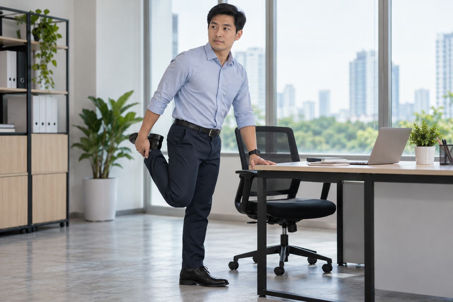 Nhân viên văn phòng đứng dậy vận động sau thời gian ngồi lâu