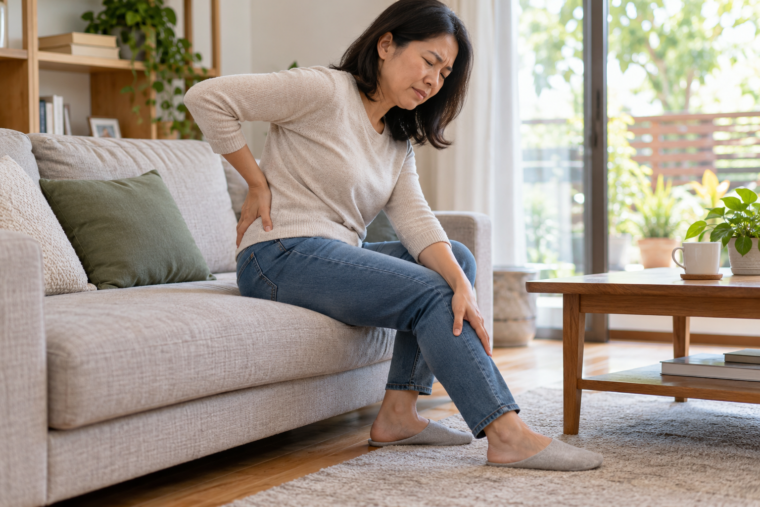 Người trưởng thành chỉ vùng đau lan từ thắt lưng qua mông xuống chân