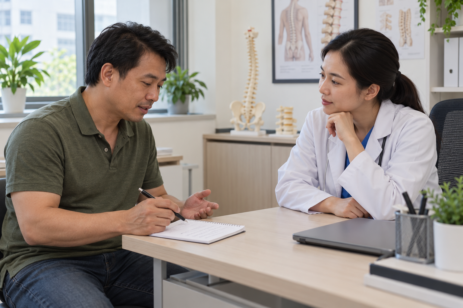 Người bệnh chuẩn bị câu hỏi để trao đổi với bác sĩ khi khám đau lưng