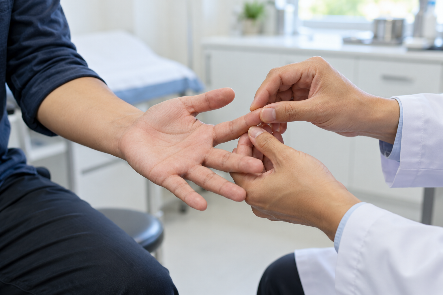 Nhân viên y tế kiểm tra cảm giác ở các đầu ngón tay