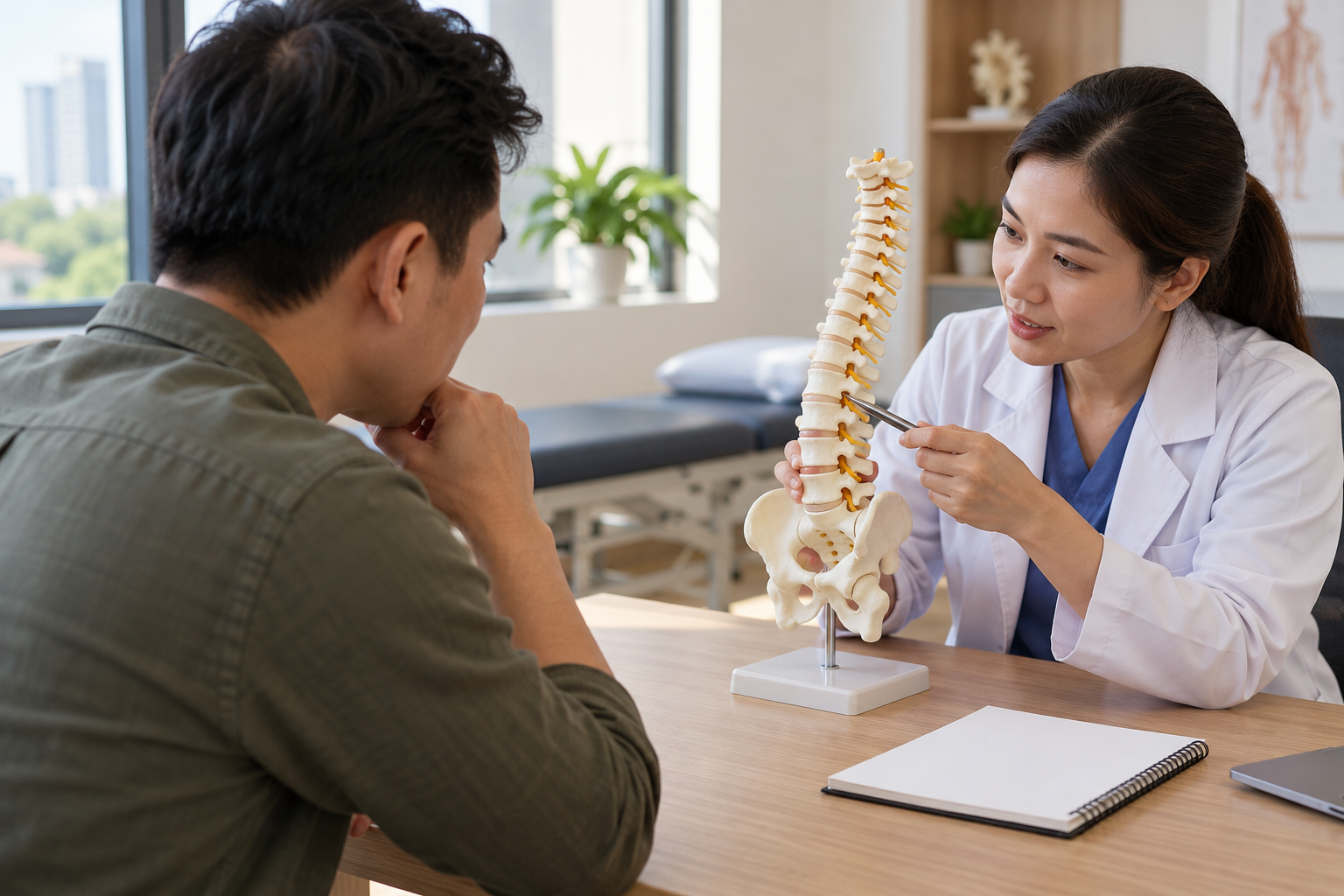 Bác sĩ và người bệnh cùng trao đổi về các lựa chọn chăm sóc đau lưng